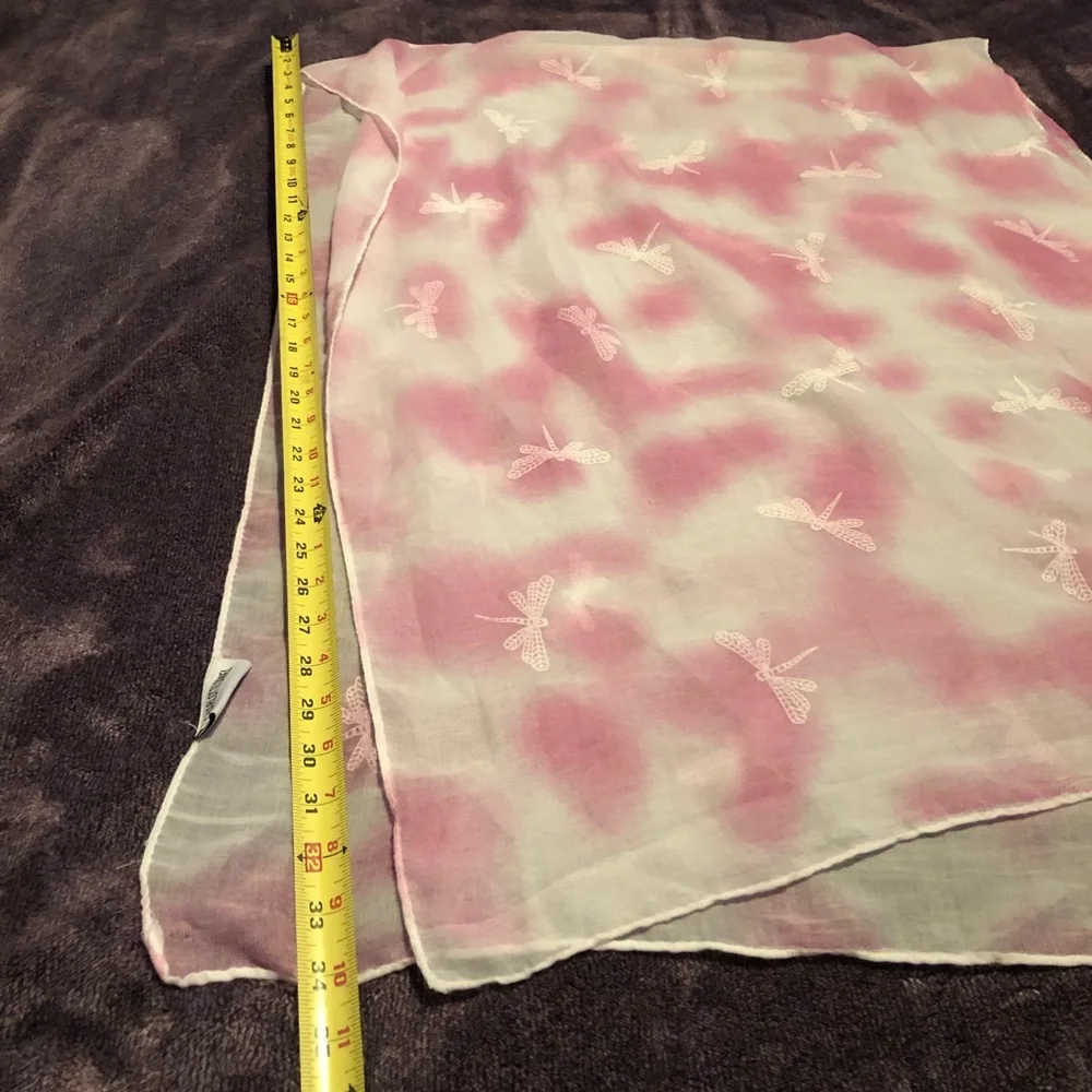 Pink Dragonfly Scarf 68”‎ Charlotte Daniel Soft Lightweight Spring Romantic